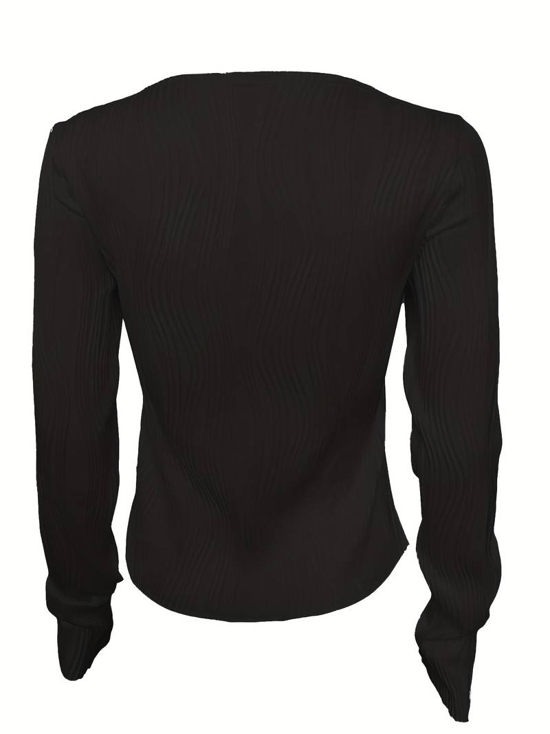 Women's Fitted Top - 3D Textured Pattern - High Neck - Long Sleeve Stretch Fabric | Ponty