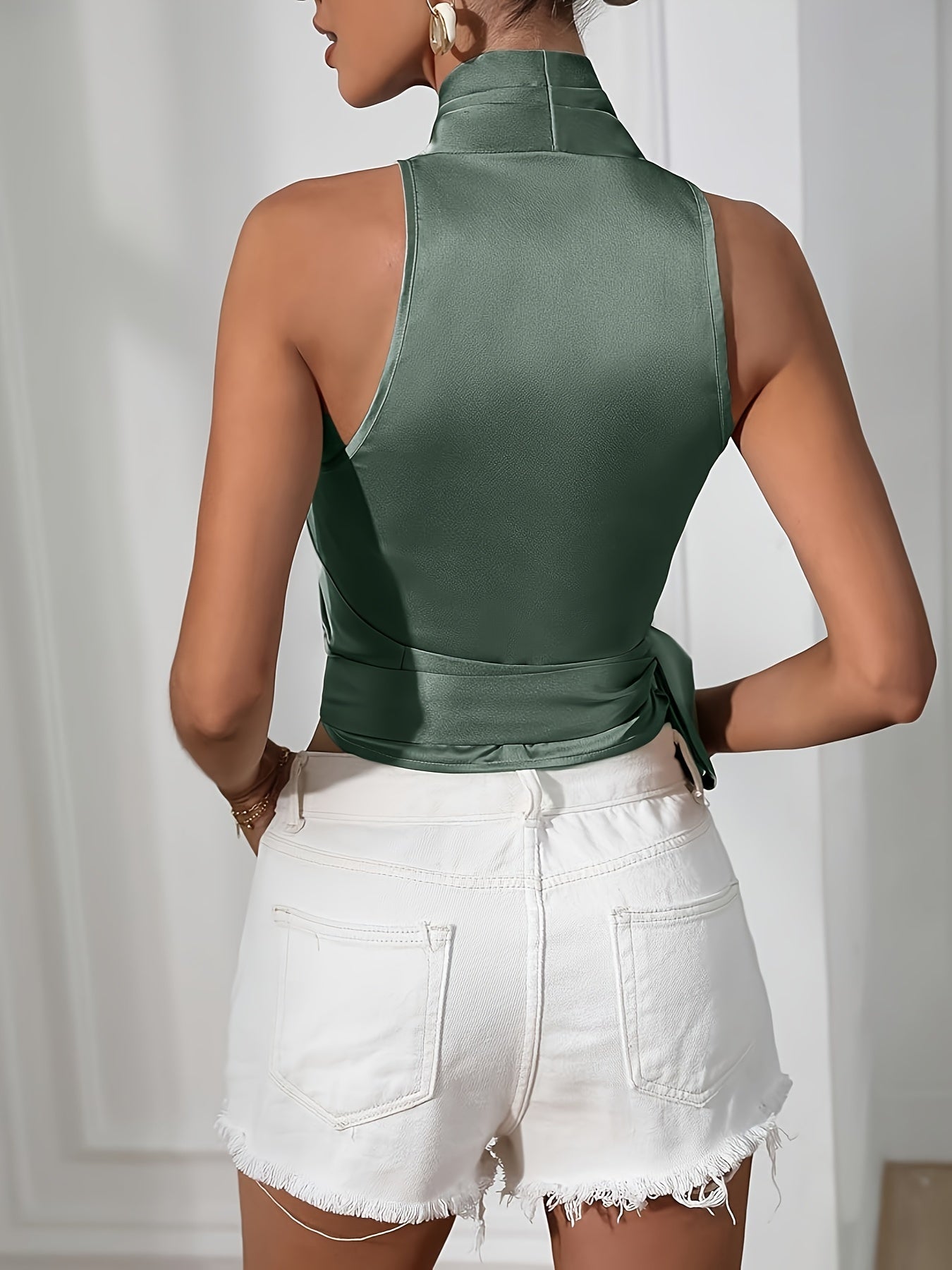 Women's Wrap Top - Halter Neck - Sleeveless Silky Tie Waist Elegant Fit | Ponty