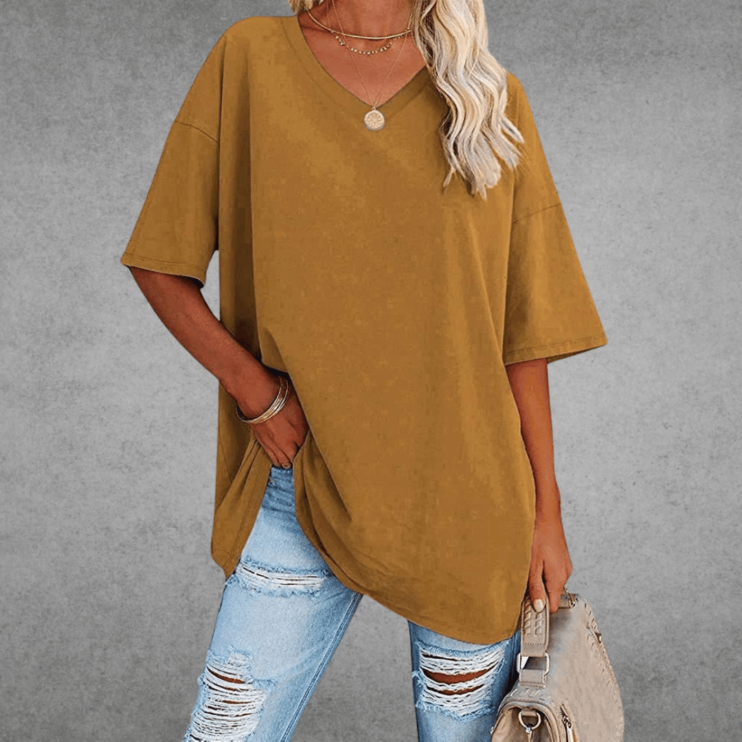 Women's V-Neck Short Sleeve Cotton Blend T-Shirt | Ponty