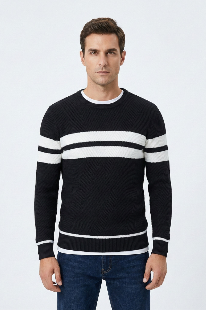 Zander Field Stripe Cotton Crewneck | Ponty