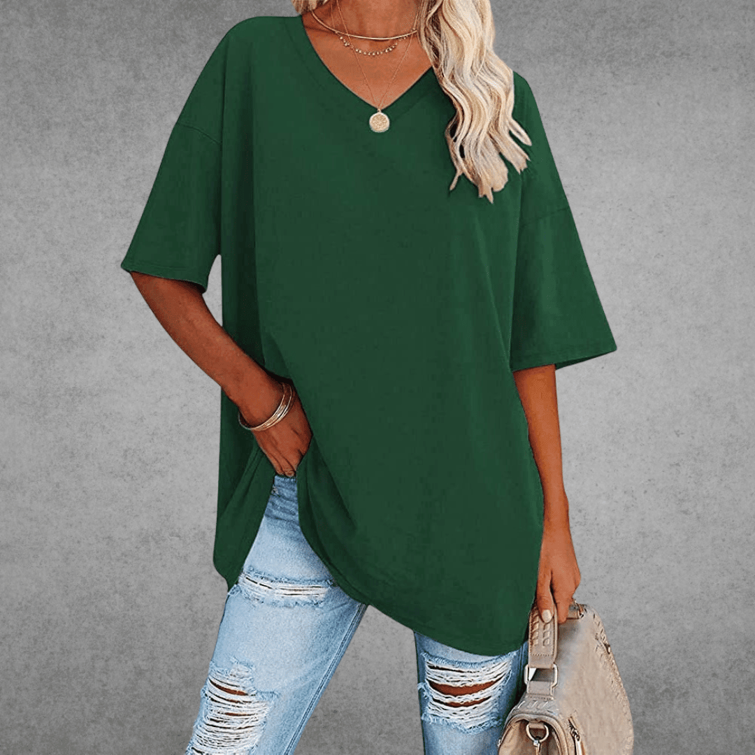 Women's V-Neck Short Sleeve Cotton Blend T-Shirt | Ponty