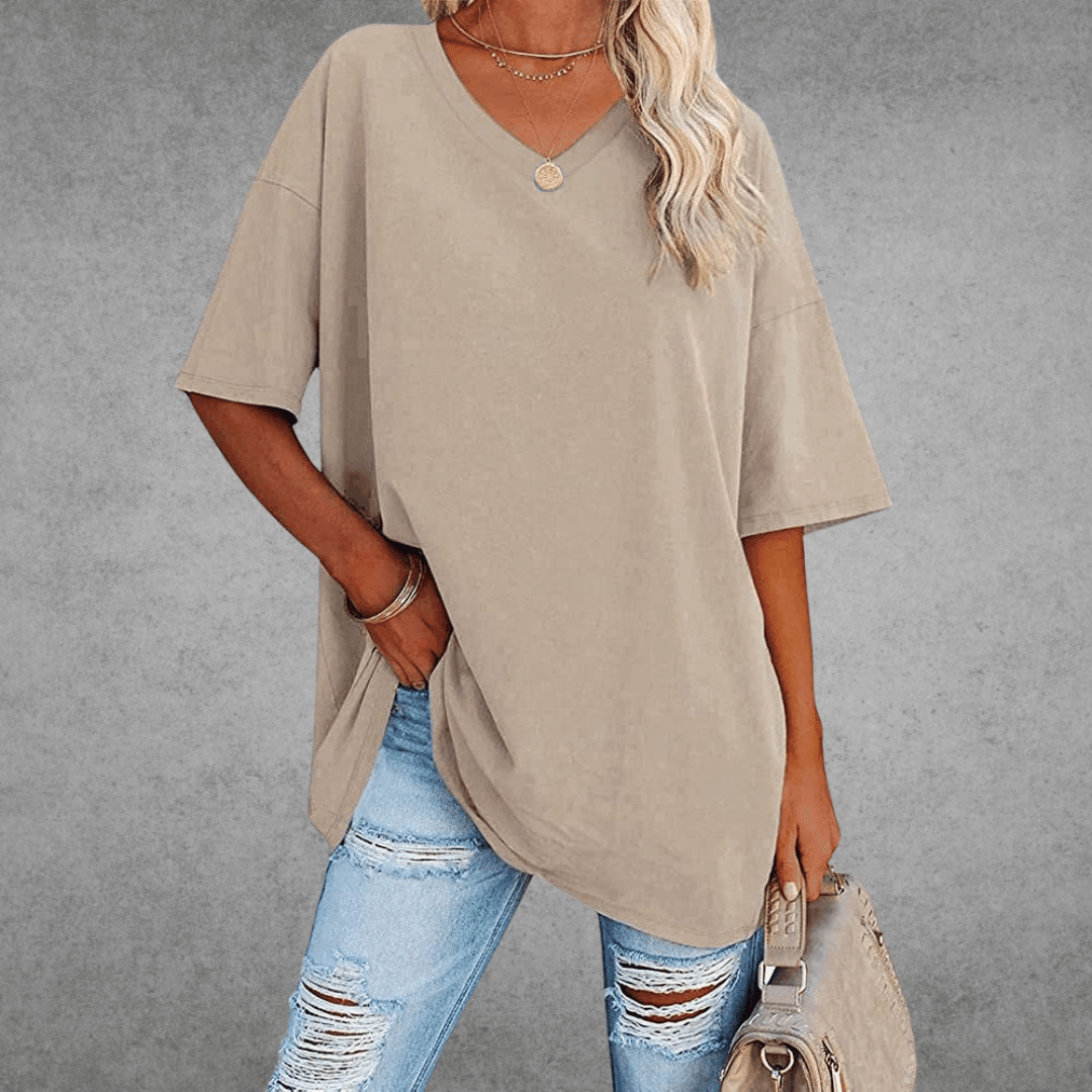 Women's V-Neck Short Sleeve Cotton Blend T-Shirt | Ponty