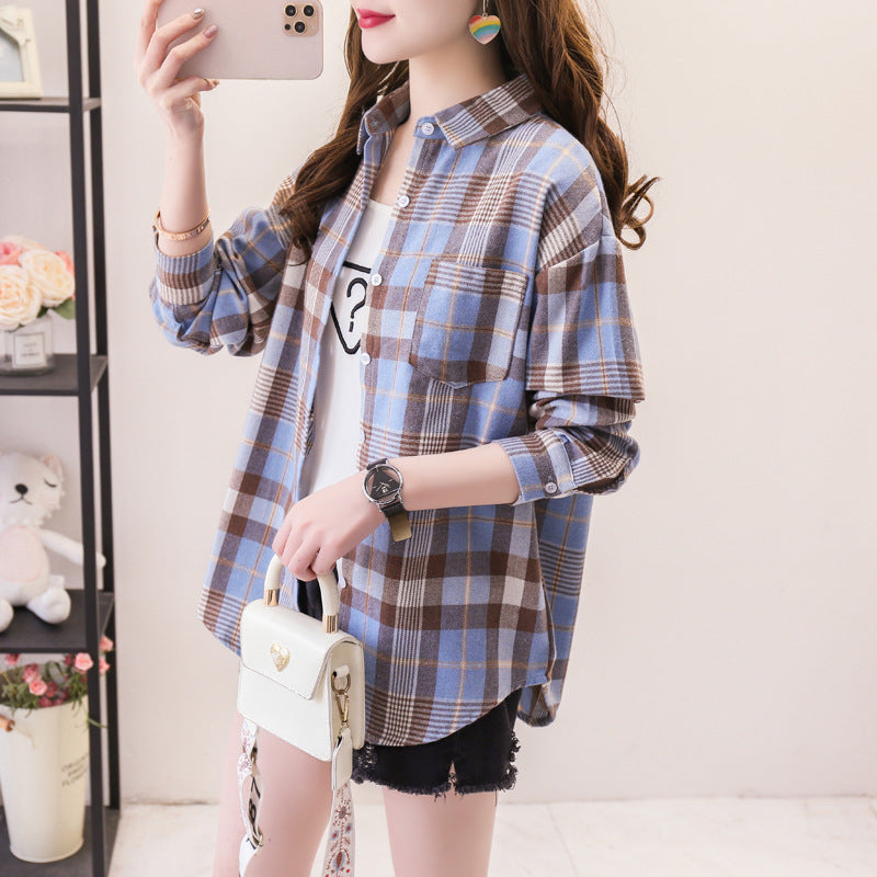 Women's long sleeve plaid shirt with button closure | Ponty