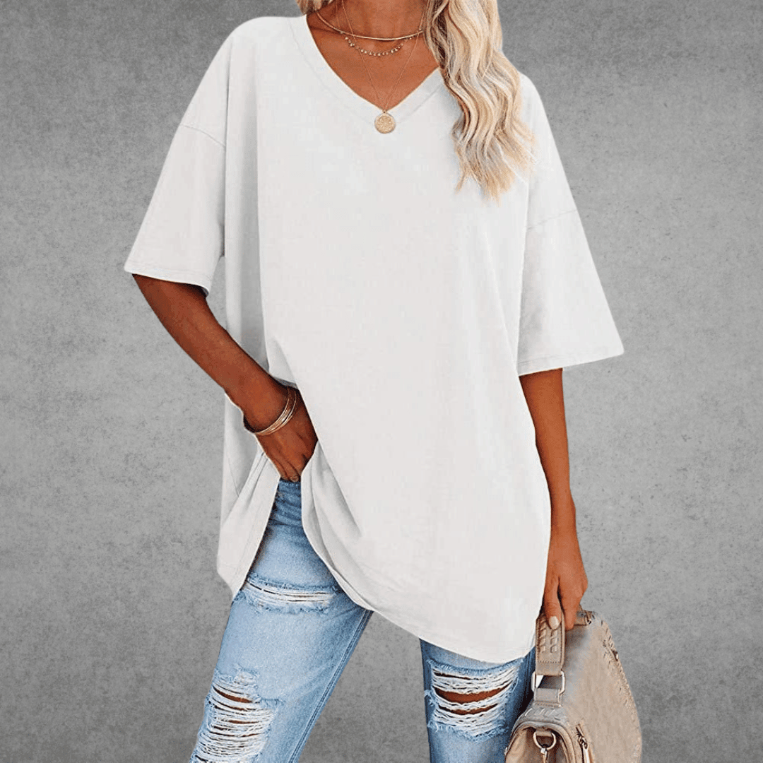Women's V-Neck Short Sleeve Cotton Blend T-Shirt | Ponty