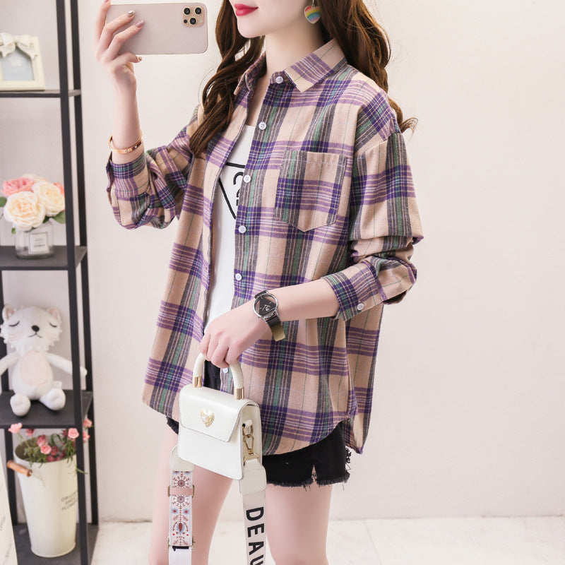 Women's long sleeve plaid shirt with button closure | Ponty
