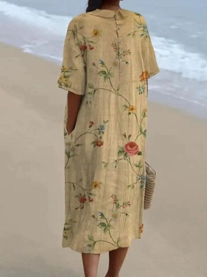 Women's Cotton-Linen Retro Floral Print Shirt | Ponty