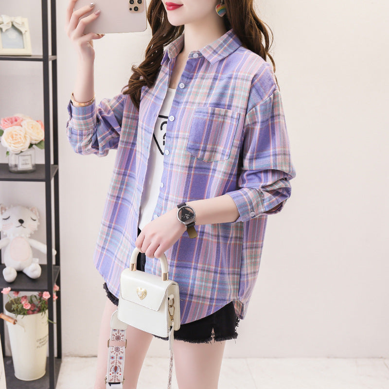 Women's long sleeve plaid shirt with button closure | Ponty