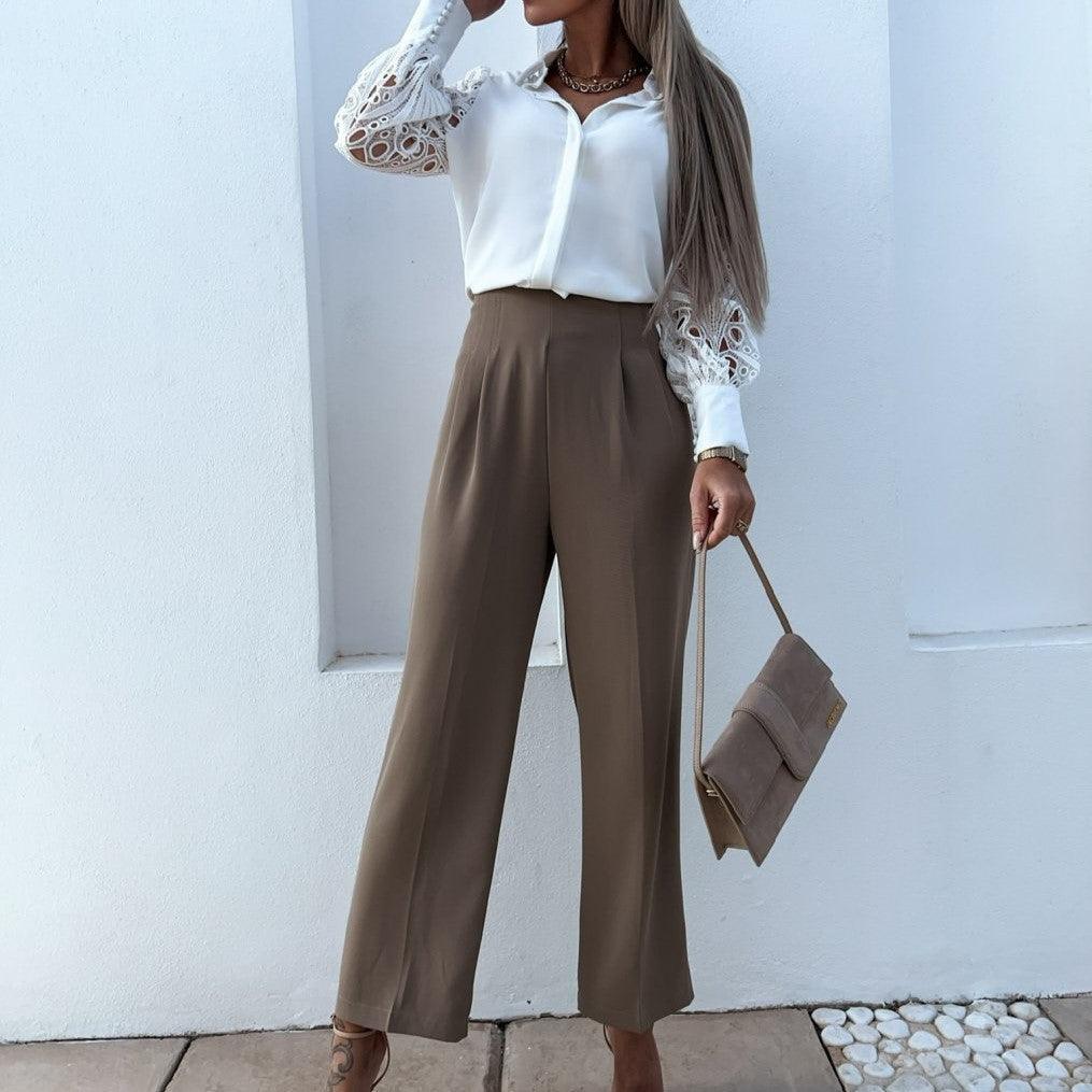 Women's Blouse - Silky Finish - Lace Long Sleeves - Button-Down Elegant Style | Ponty