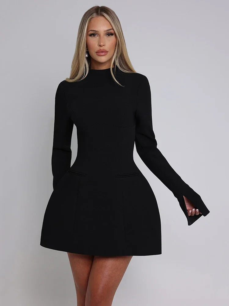Women's Mini Dress - High Neck - Long Sleeve - Tailored Fit - A-Line Silhouette | Ponty