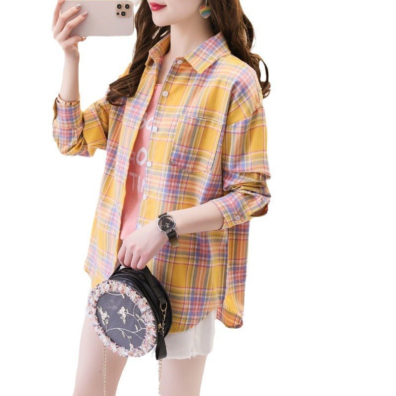 Women's long sleeve plaid shirt with button closure | Ponty