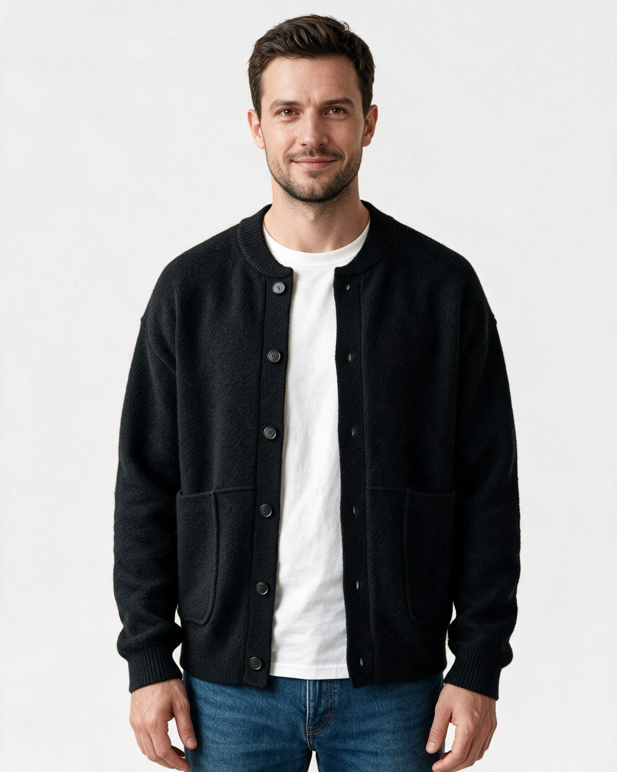 Beaufort casual cardigan in black, front view
