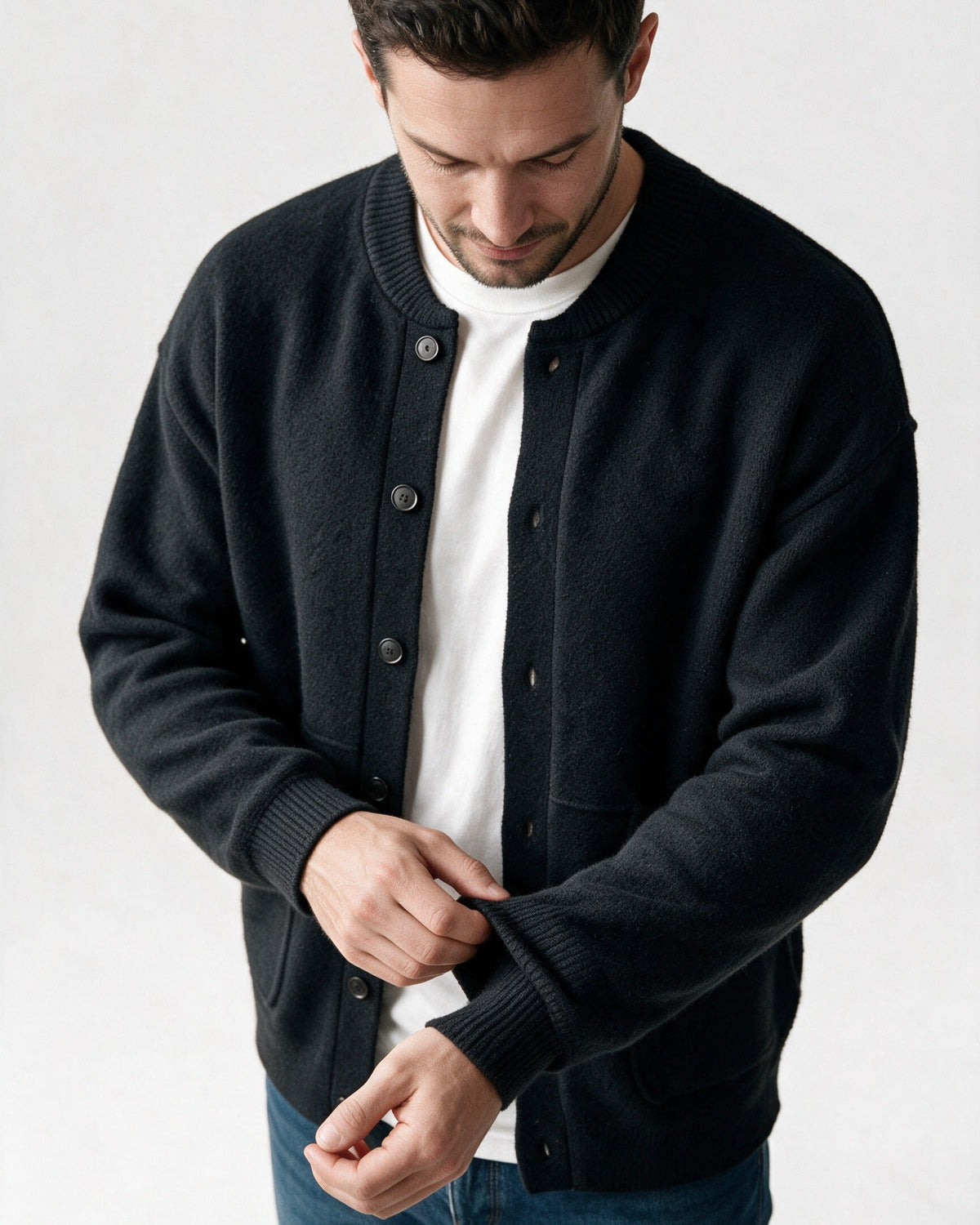Beaufort cardigan, folding back the ribbed cuff