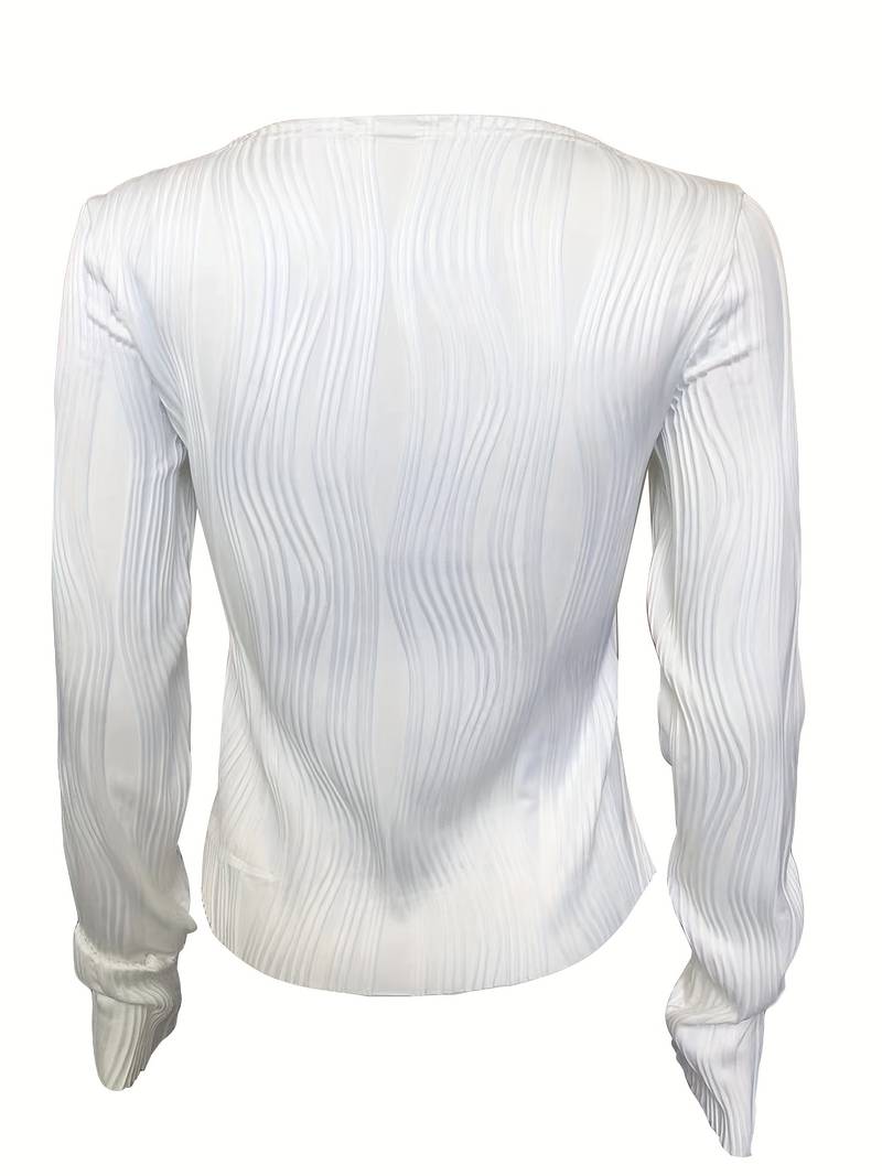 Women's Fitted Top - 3D Textured Pattern - High Neck - Long Sleeve Stretch Fabric | Ponty