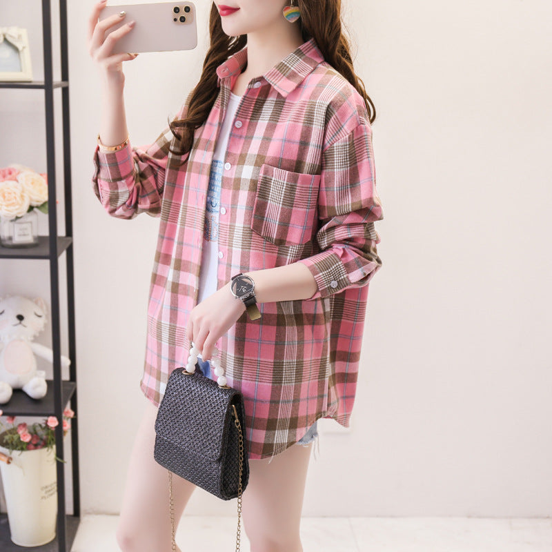 Women's long sleeve plaid shirt with button closure | Ponty