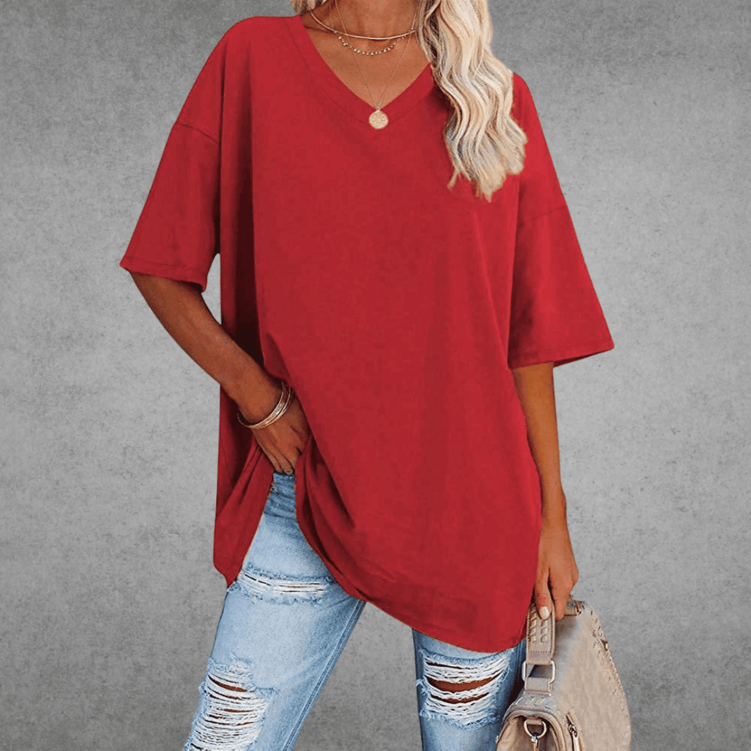 Women's V-Neck Short Sleeve Cotton Blend T-Shirt | Ponty