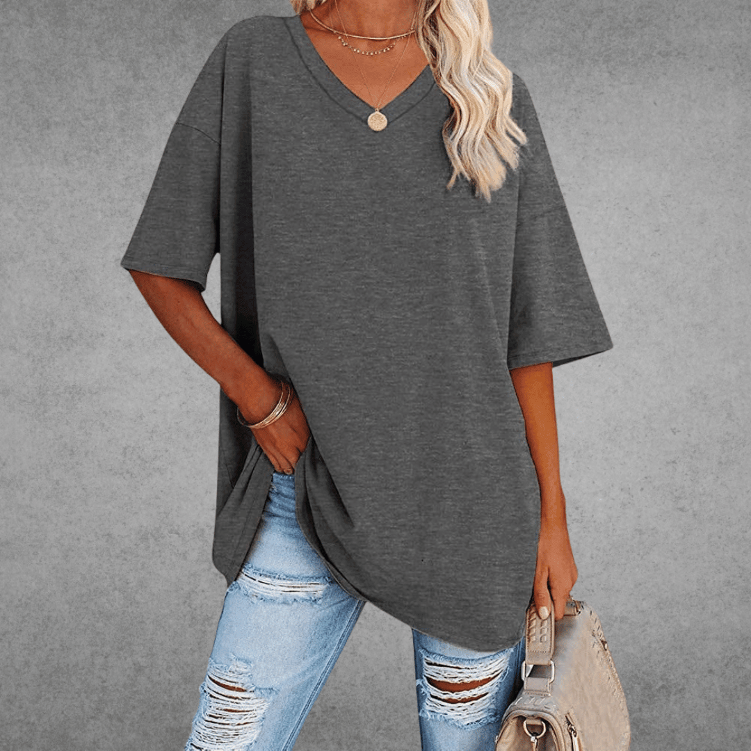 Women's V-Neck Short Sleeve Cotton Blend T-Shirt | Ponty