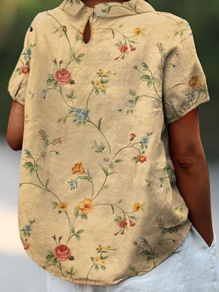Women's Cotton-Linen Retro Floral Print Shirt | Ponty