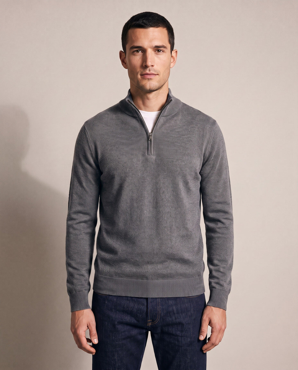 Santous half-zip sweater in grey, front view