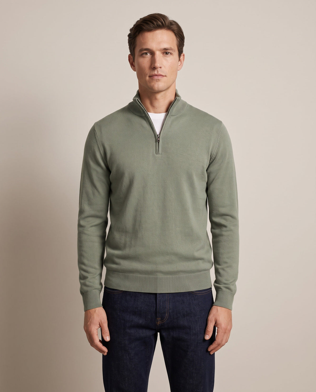 Santous half-zip sweater in green, front view