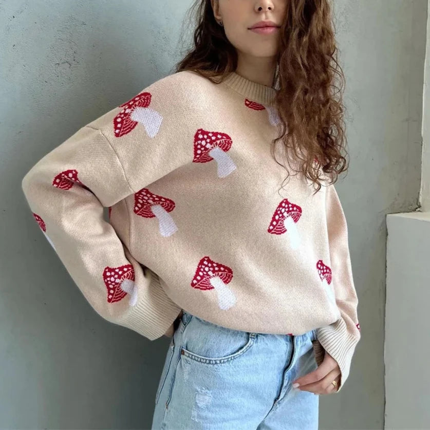 Mushroom Graphic Print Sweater | Ponty