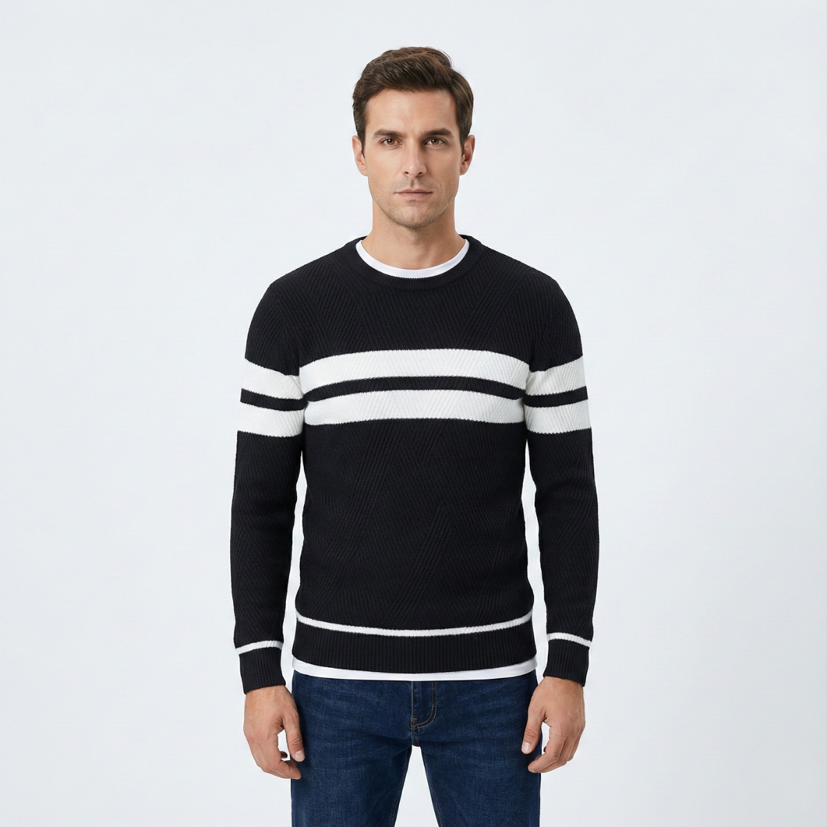 Zander Field Stripe Cotton Crewneck | Ponty