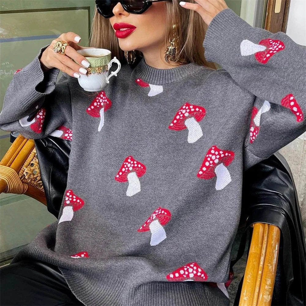 Mushroom Graphic Print Sweater | Ponty