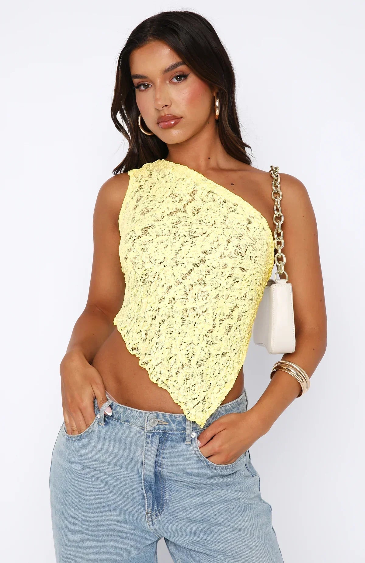 Women's One-Shoulder Lace Top – Floral Pattern – Asymmetrical Hem – Elegant Design | Ponty