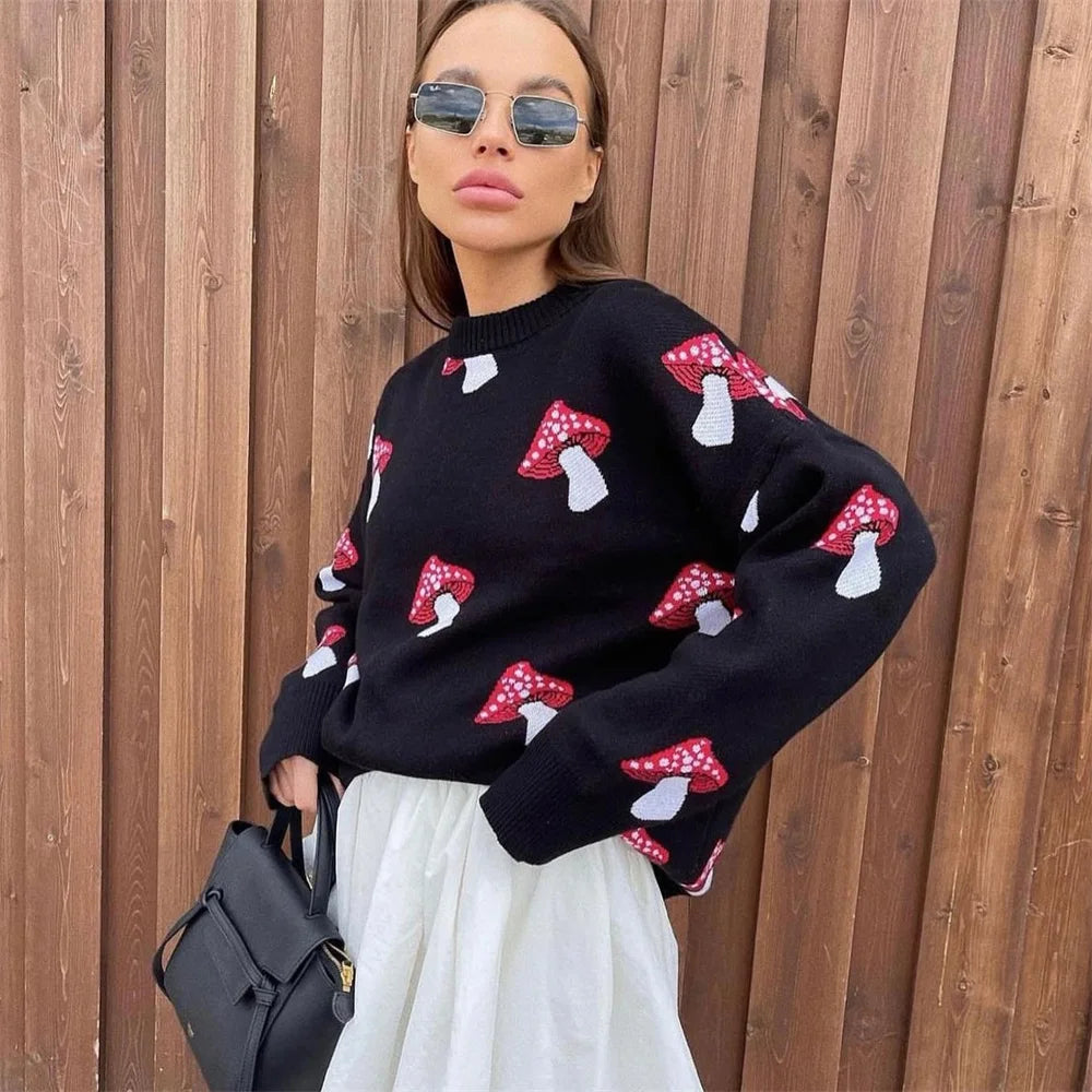 Mushroom Graphic Print Sweater | Ponty