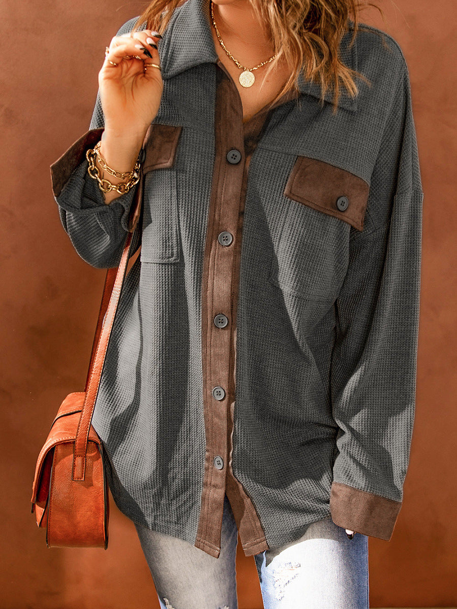 Men's shirt with long sleeves and contrast waffle knit | Ponty
