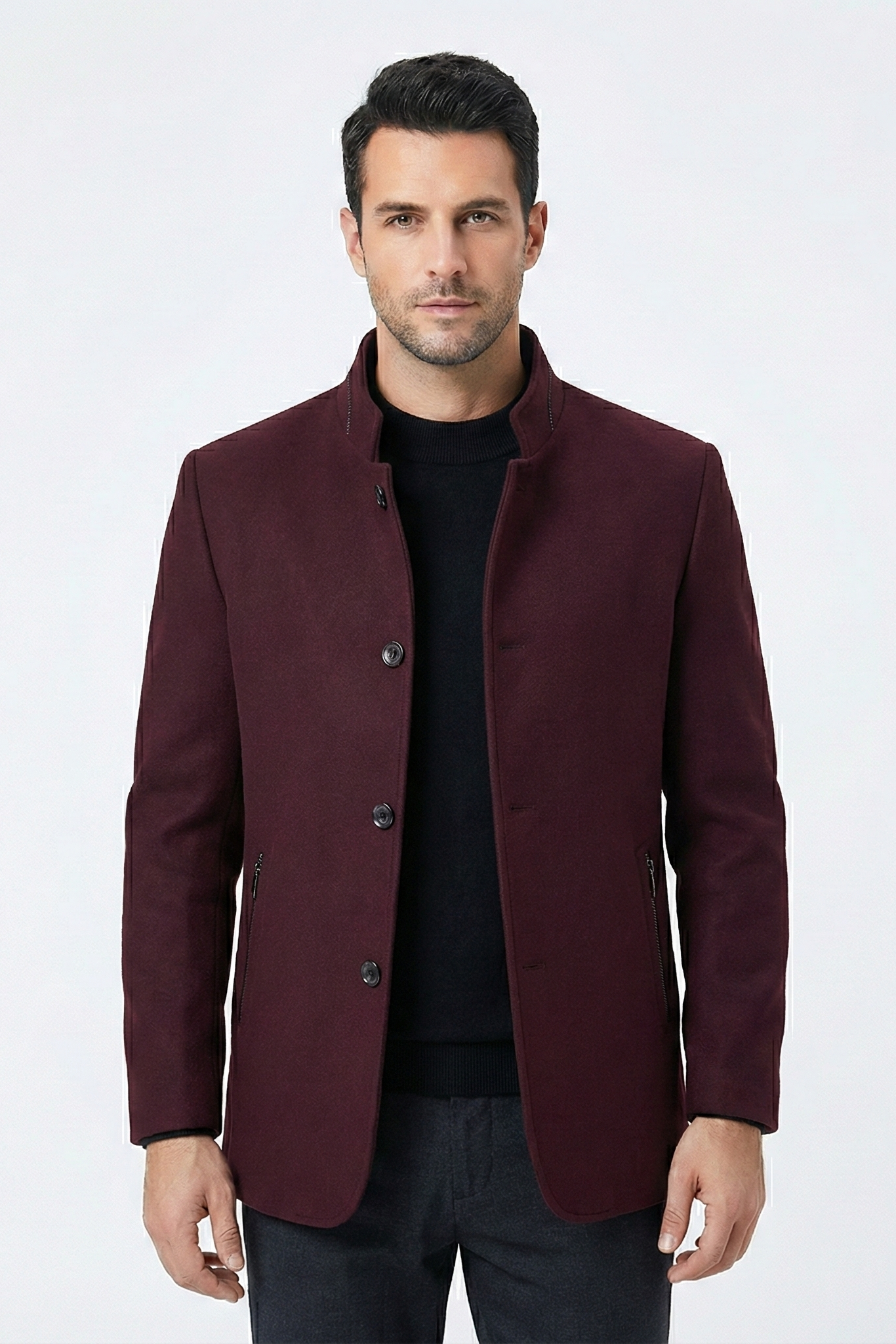 Men's Warm Wool Stand Collar Long Coat | Ponty