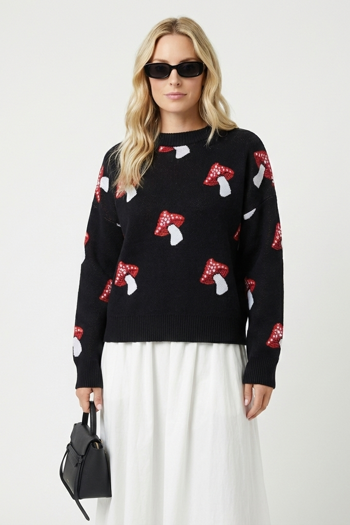Mushroom Graphic Print Sweater | Ponty
