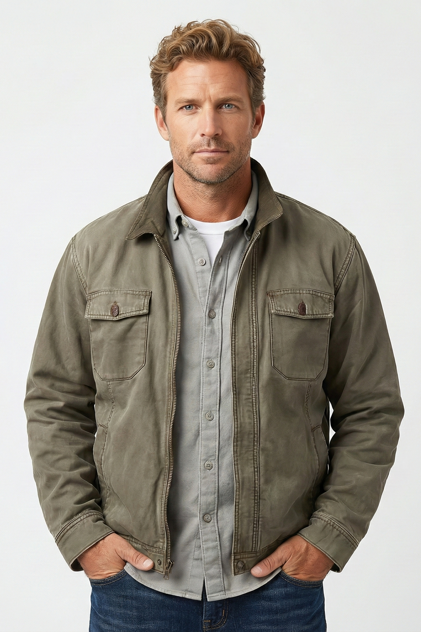 Men's Vintage Distressed Canvas Zip Jacket | Ponty