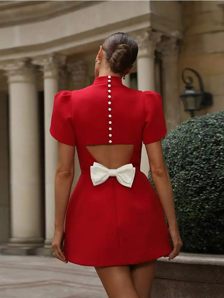 Elegant Hollow Tie Red Party Mini Dress – Timeless Summer Style | Ponty