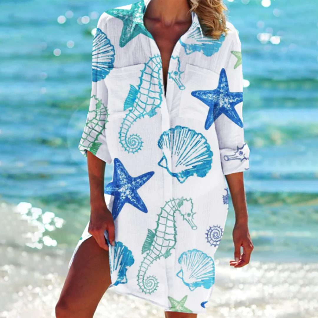 Women's Boho Short Dress - Flowy Lightweight Fabric - V-Neck Casual Wear | Ponty