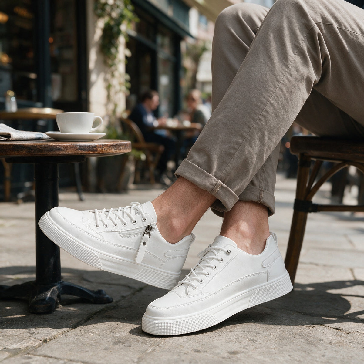 Ashford trainers in White at a London cafe