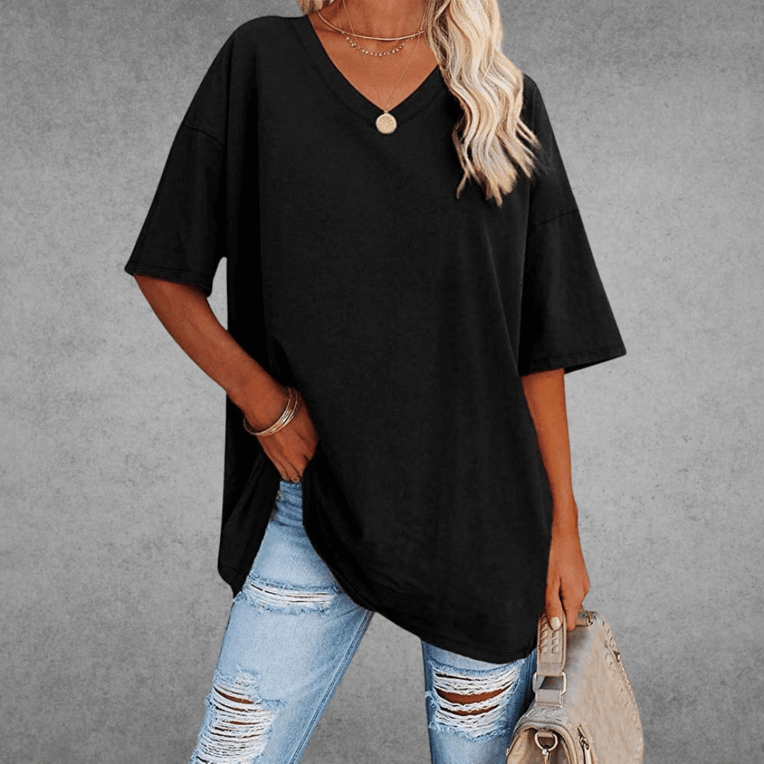 Women's V-Neck Short Sleeve Cotton Blend T-Shirt | Ponty