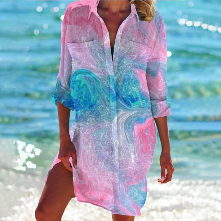 Women's Boho Short Dress - Flowy Lightweight Fabric - V-Neck Casual Wear | Ponty