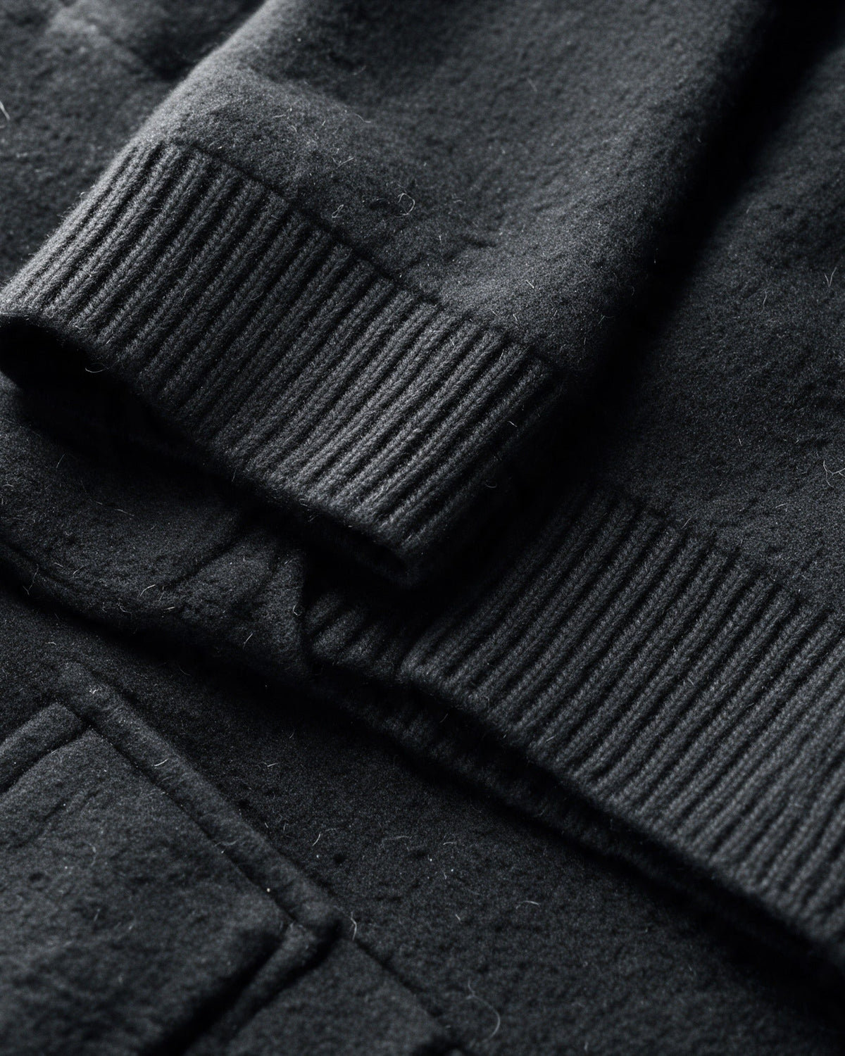 Ribbed cuff and hem close-up