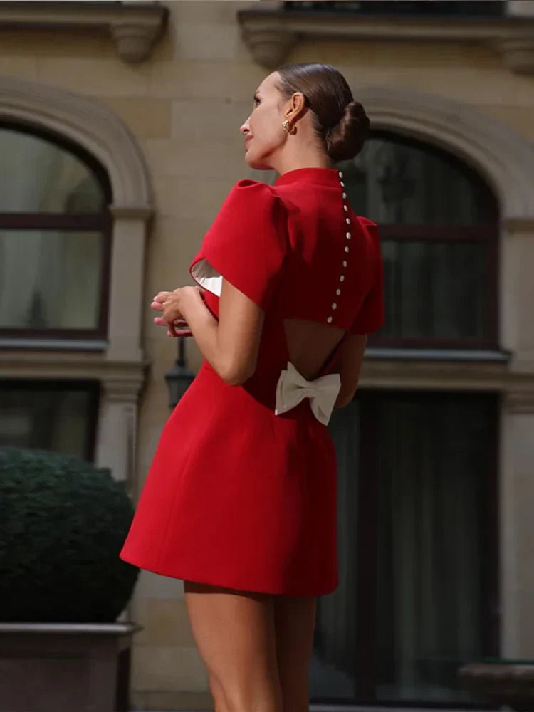Elegant Hollow Tie Red Party Mini Dress – Timeless Summer Style | Ponty