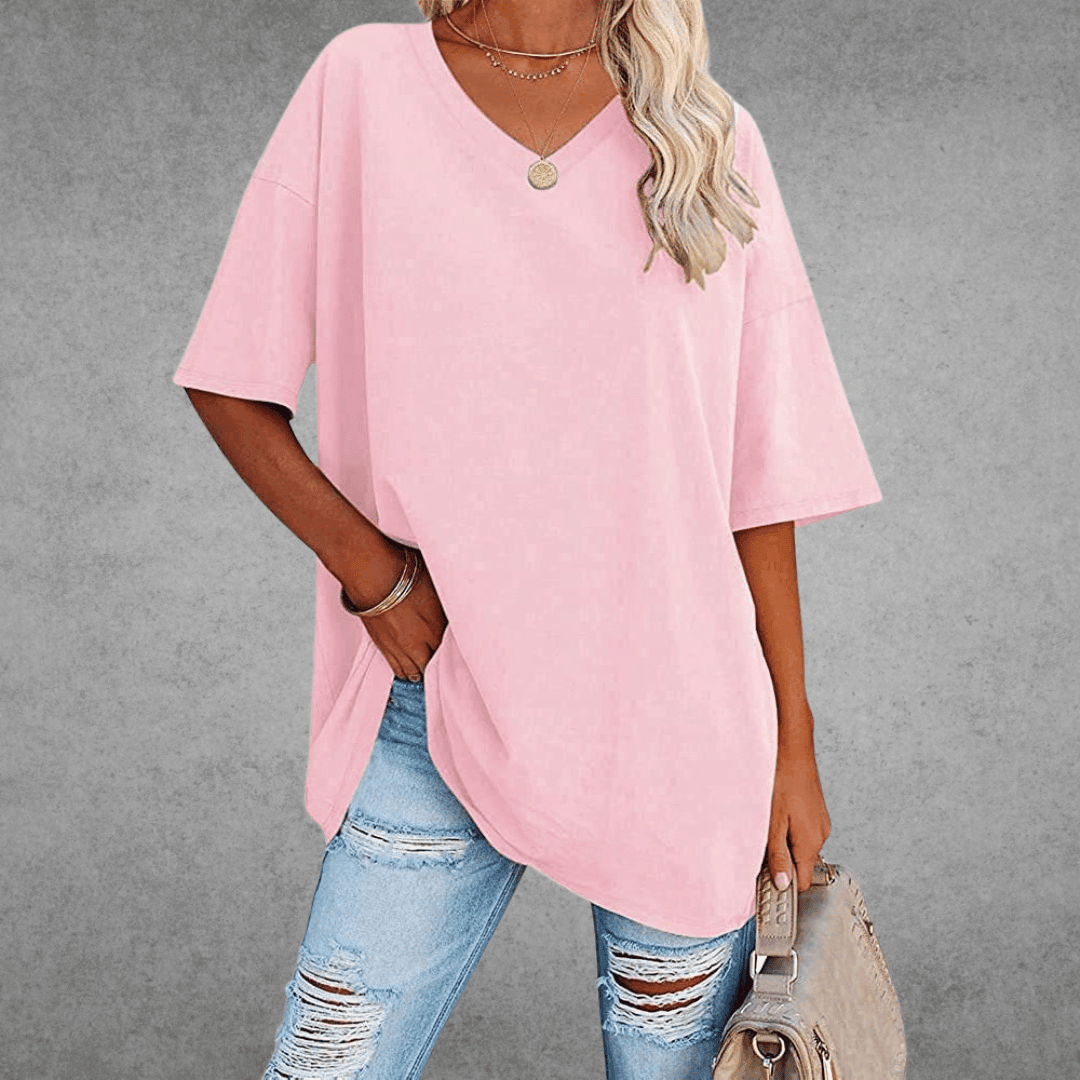 Women's V-Neck Short Sleeve Cotton Blend T-Shirt | Ponty