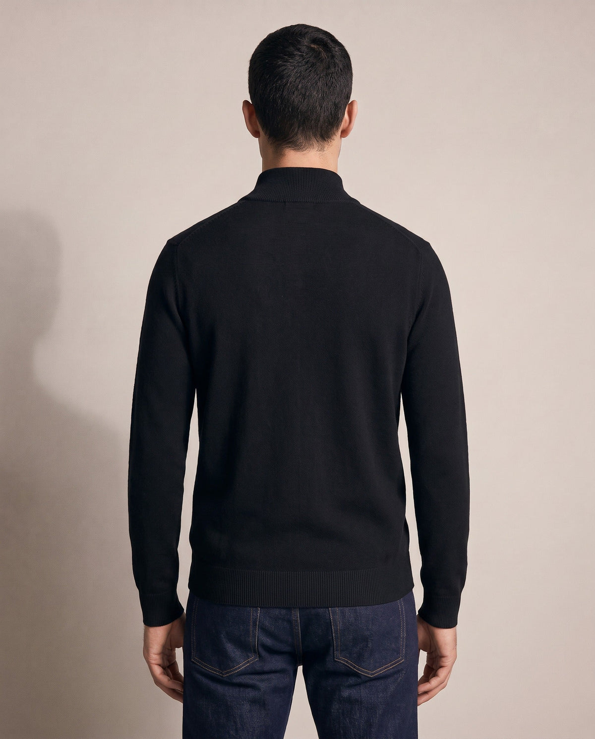 Santous half-zip sweater in black, back view