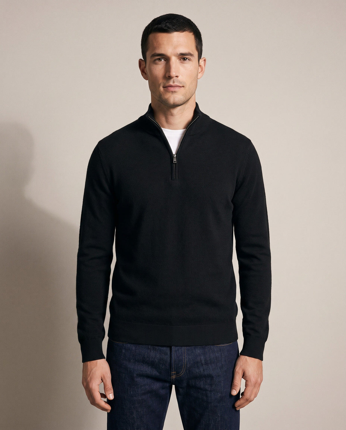 Santous half-zip sweater in black, front view