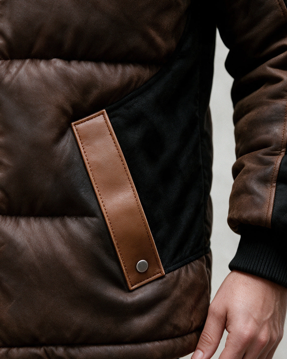 Stanhope side pocket with snap tab, close-up
