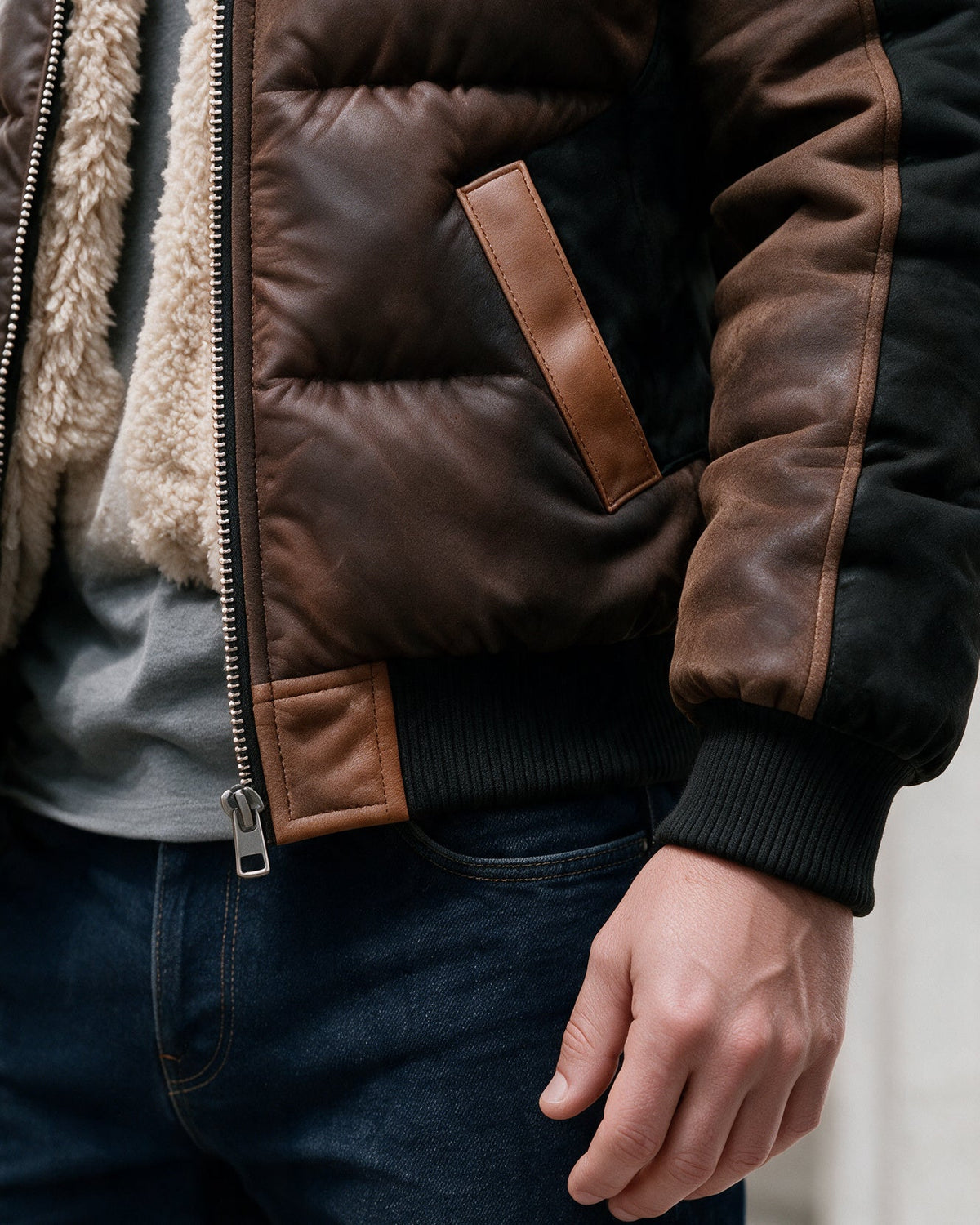 Stanhope ribbed hem, cuff and fleecy lining, close-up