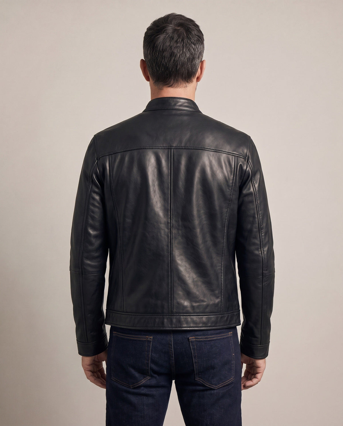 Trenton faux leather jacket in black, back view