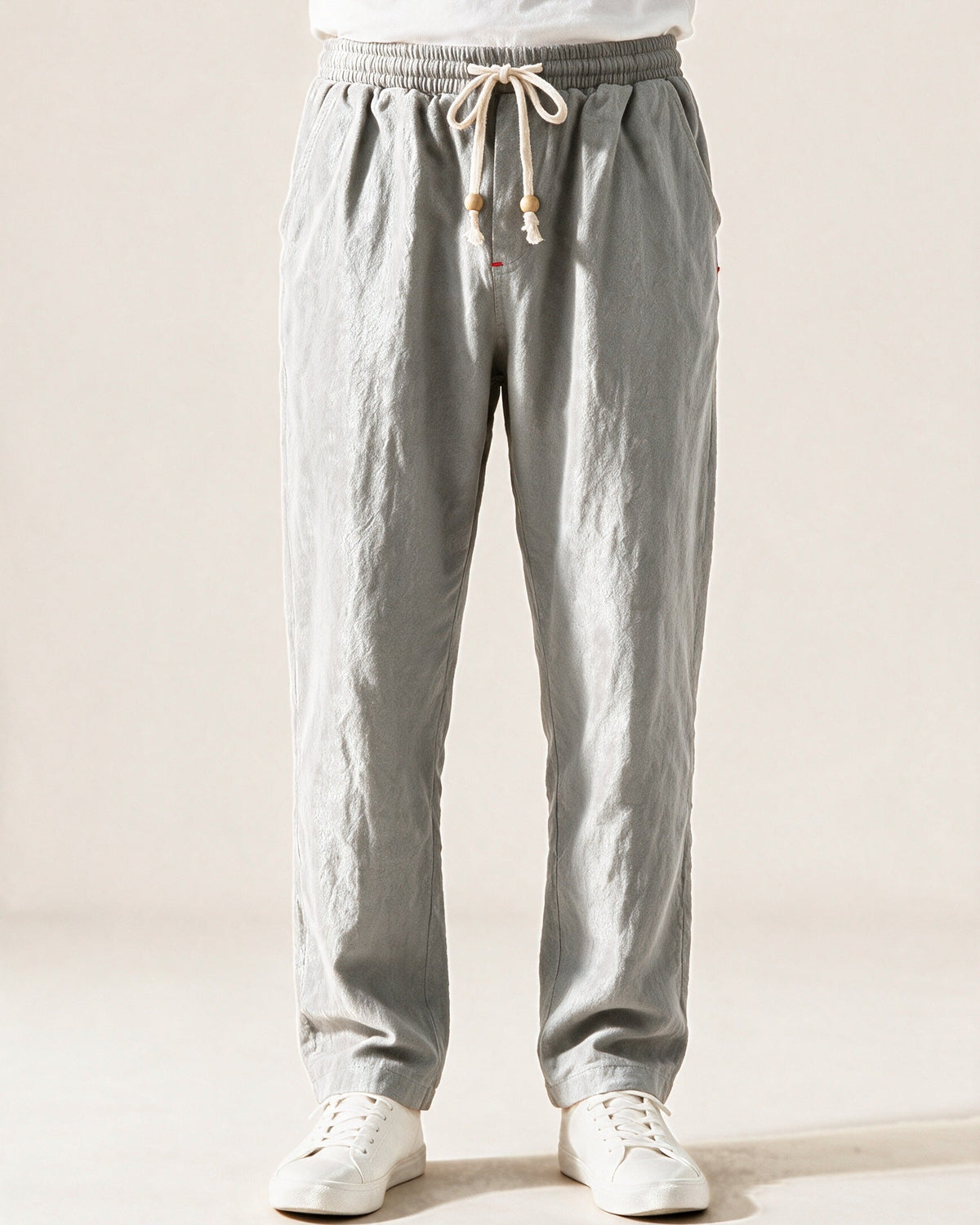 Whitby drawstring trousers in Light Grey, front view