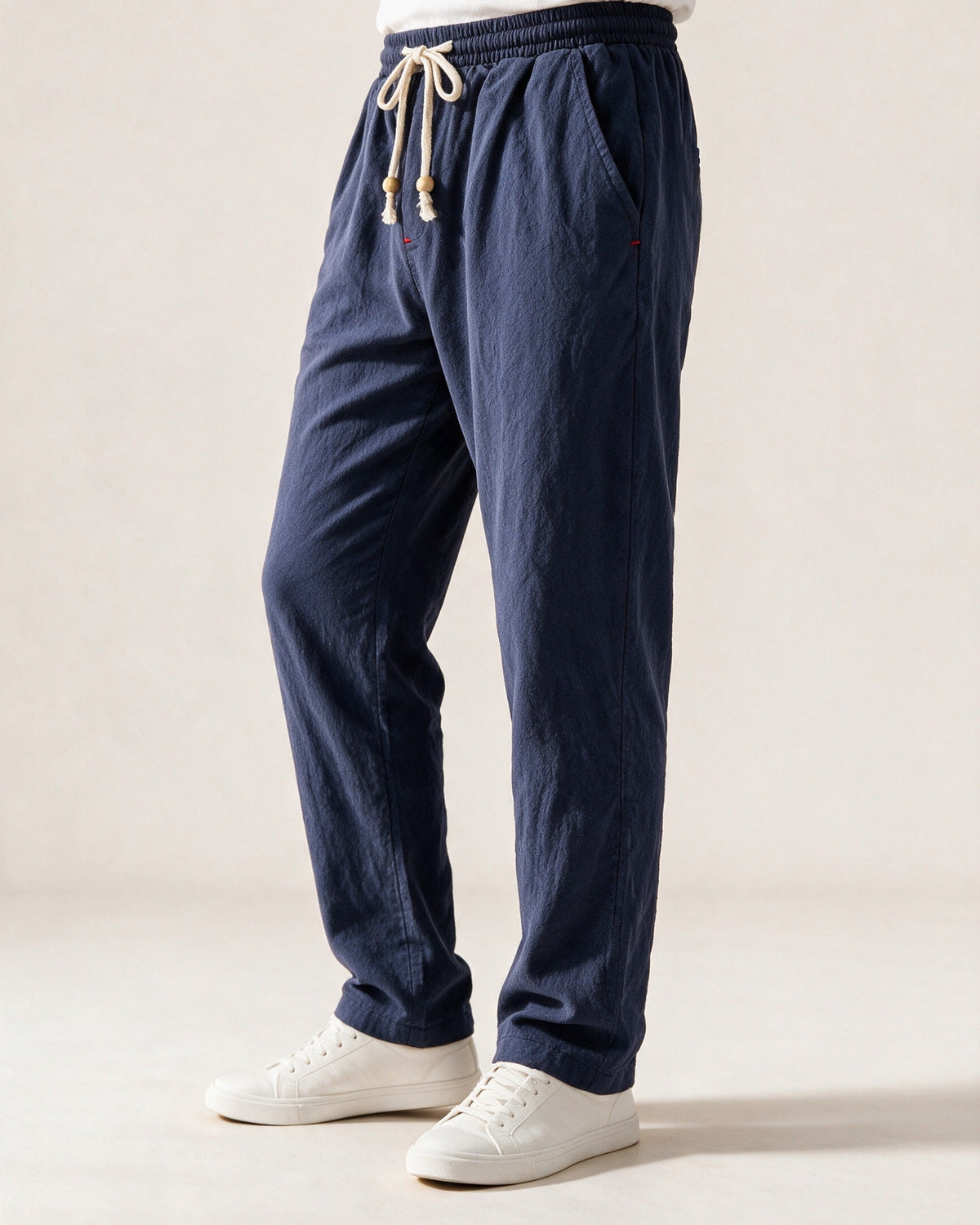 Whitby drawstring trousers in Navy, three-quarter view